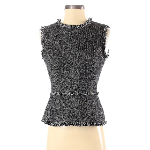 BCBGMAXAZRIA Ruffle Zip Up Marbled Fringe Black Vest Top Shirt – Large - Picture 4 of 15